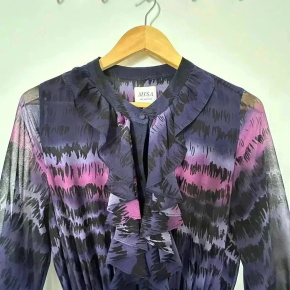 Revolve MISA Alanis  Maxi Dress Ruffled Boho Flowy Feminine Sheer Witchy Women M - Picture 13 of 15